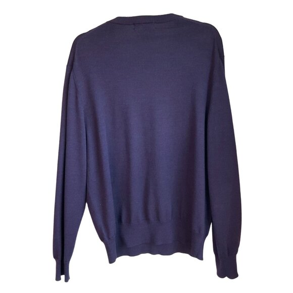 Brooks Brother's Mens Large Sweater Pullover Purple V neck Saxxon Wool Minimali - Picture 3 of 10